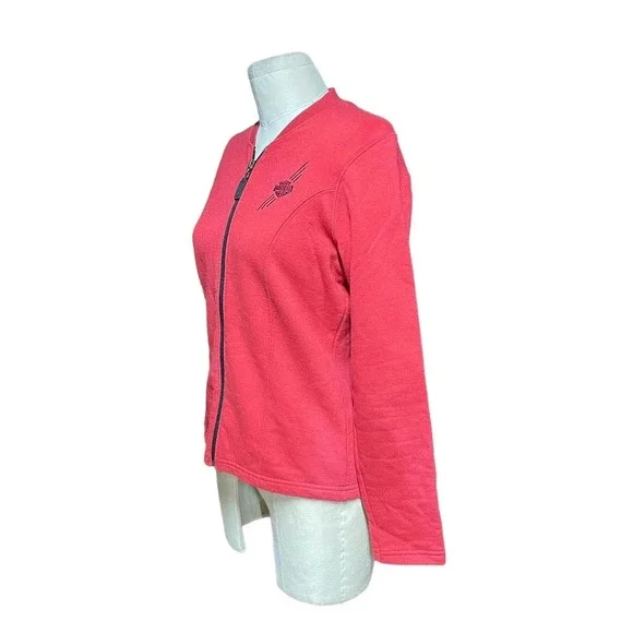 Harley Davidson Logo Embroidered Zip-Up Sweatshirt Jacket Red‎ Black Size Small - Picture 5 of 10